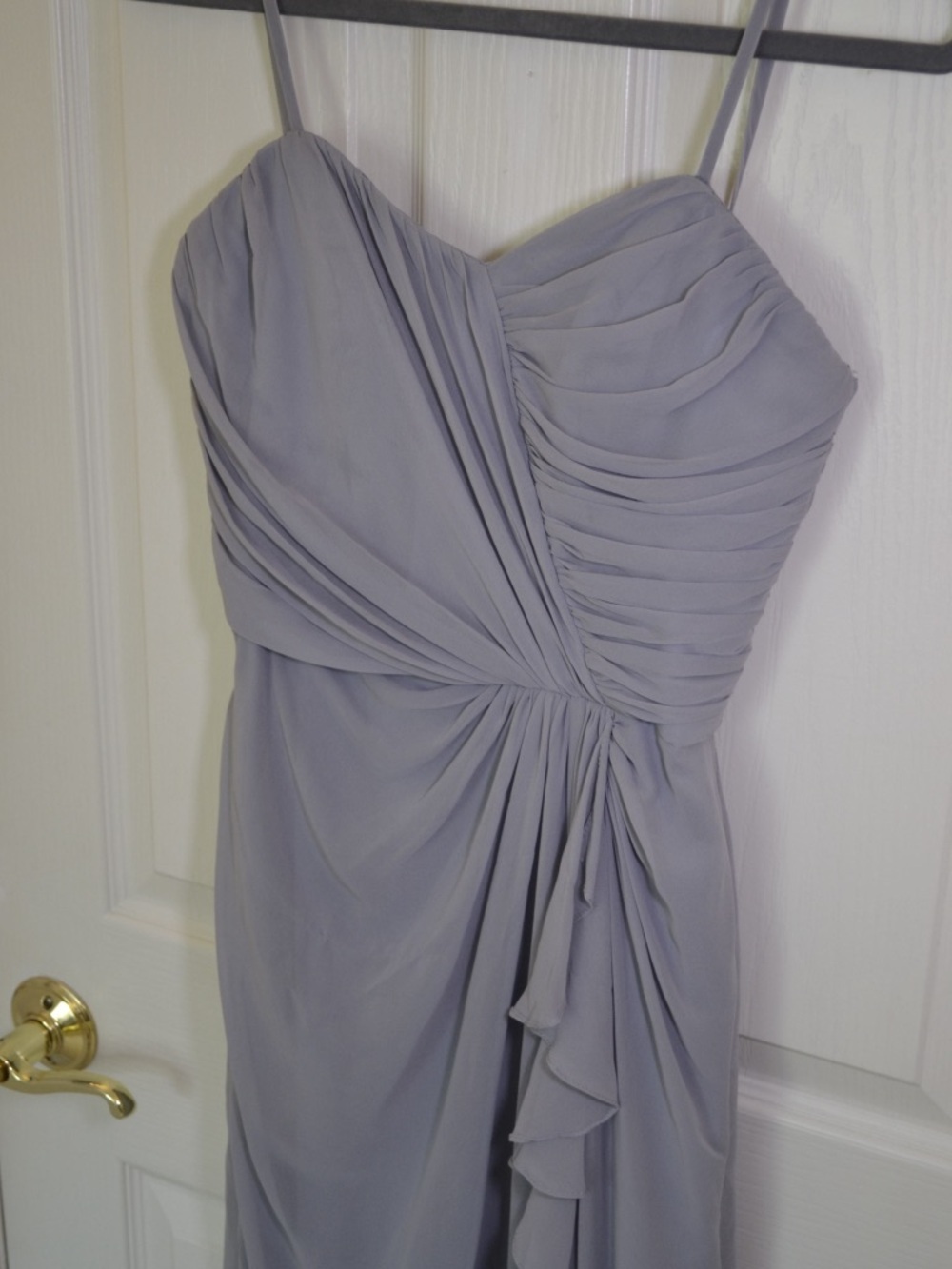 Dessy Collection Style 2895 Light Gray Strapless Chiffon Gown with Ruffle Detail - Picture 11 of 12